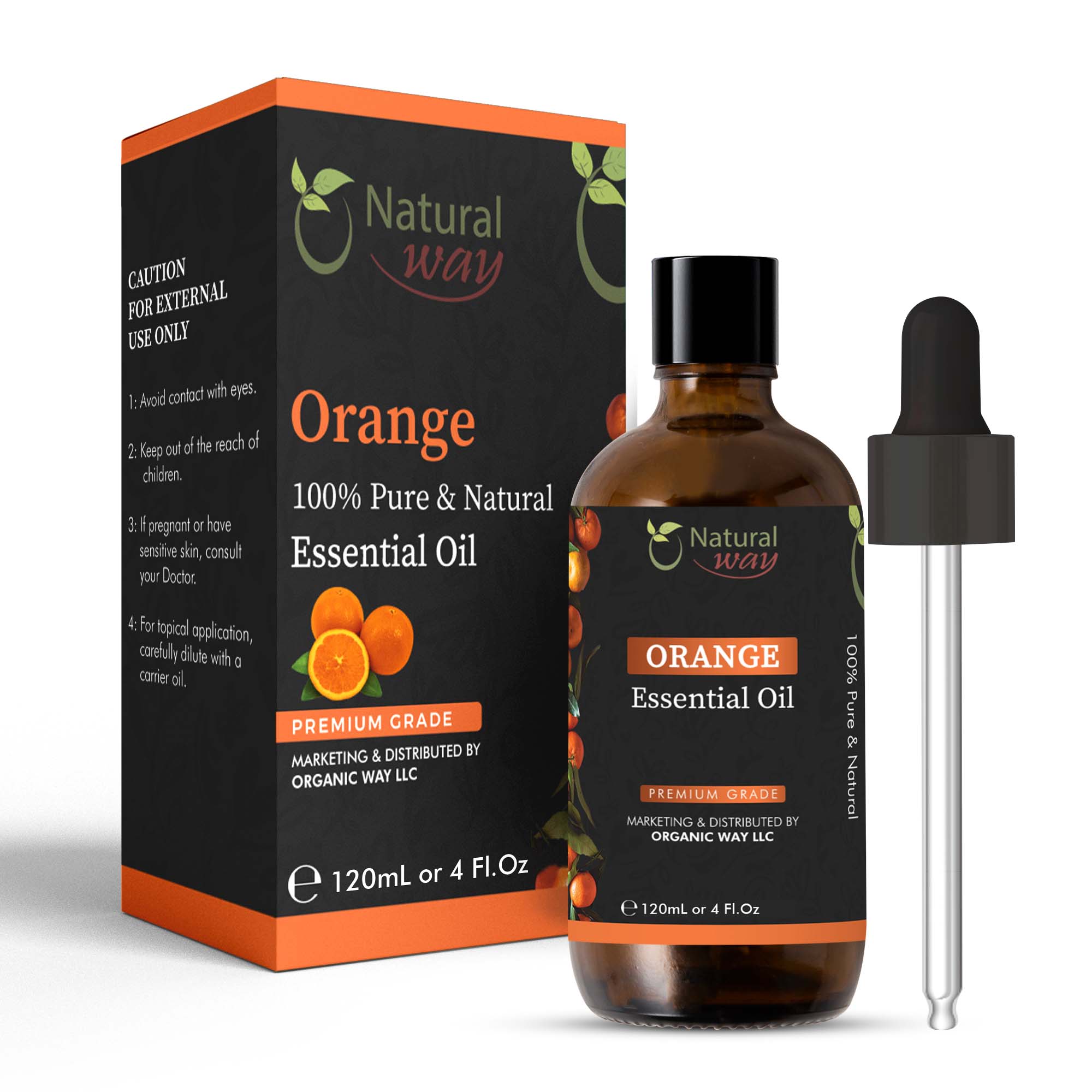 Natural Way Orange Essential oil 4 Fl Oz (120 ml) Organic Way LLC