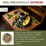 Organic Way Avocado Dried Leaves Whole | Organic, Kosher & USDA Certified | Non GMO & Gluten Free | Origin - Sri-Lanka (1 LBS - 16 Oz)