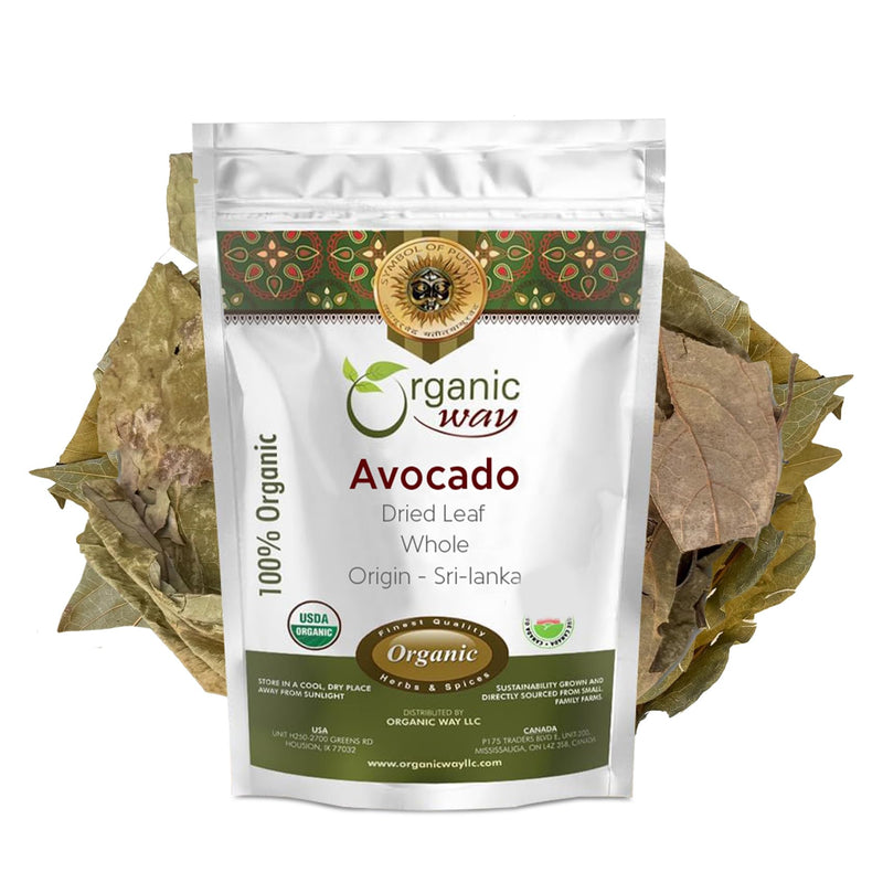 Organic Way Avocado Dried Leaves Whole | Organic, Kosher & USDA Certified | Non GMO & Gluten Free | Origin - Sri-Lanka (1 /2 LBS - 8 Oz)