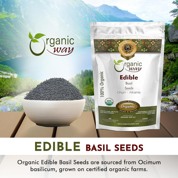 Organic Way Edible Basil Seeds | Sabja Seeds Rich in Fibers | Kosher Certified | Origin Albania
