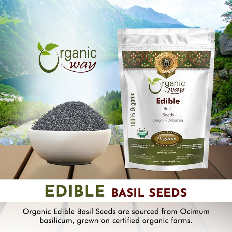 Organic Way Edible Basil Seeds | Sabja Seeds Rich in Fibers | Kosher Certified | Origin Albania