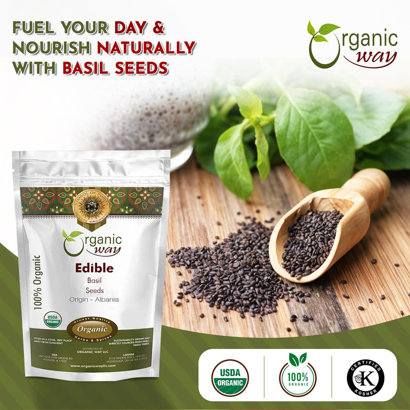 Organic Way Edible Basil Seeds | Sabja Seeds Rich in Fibers | Kosher Certified | Origin Albania