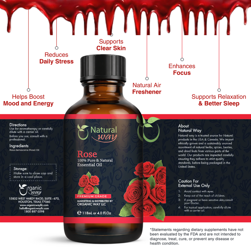 Natural Way Rose Essential Oil | Premium Grade Essential Oils for Hair   Organic Way LLC