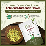 Green Cardamom Whole Pods, Hari Elaichi (Elettaria cardamomum) - Kosher & USDA Certified | Vegan, Non-GMO & Gluten Free | Resealable Bag | Adds Flavour | 100% Raw from India