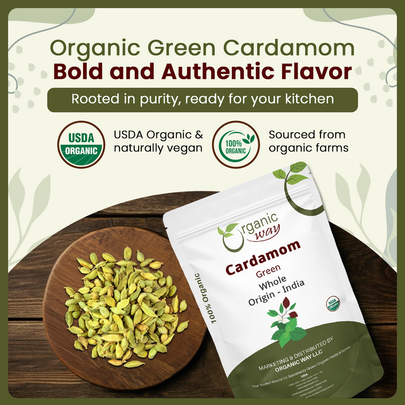 Green Cardamom Whole Pods, Hari Elaichi (Elettaria cardamomum) - Kosher & USDA Certified | Vegan, Non-GMO & Gluten Free | Resealable Bag | Adds Flavour | 100% Raw from India