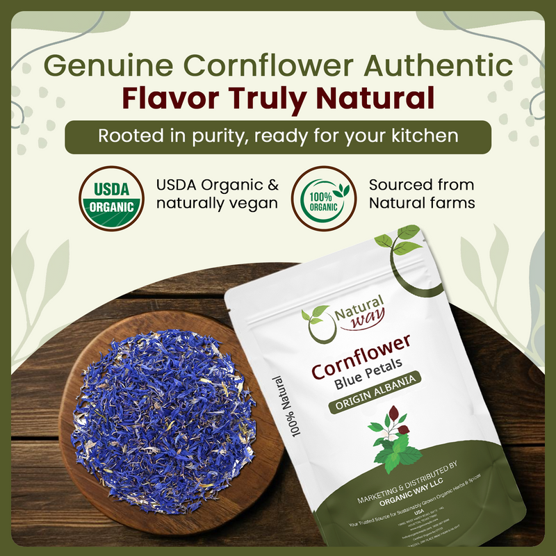 Natural Cornflower Blue Petals - Herbal Tea | European Wild-Harvest | Kosher & USDA Certified | Vegan, Non-GMO & Gluten Free | Raw from Albania