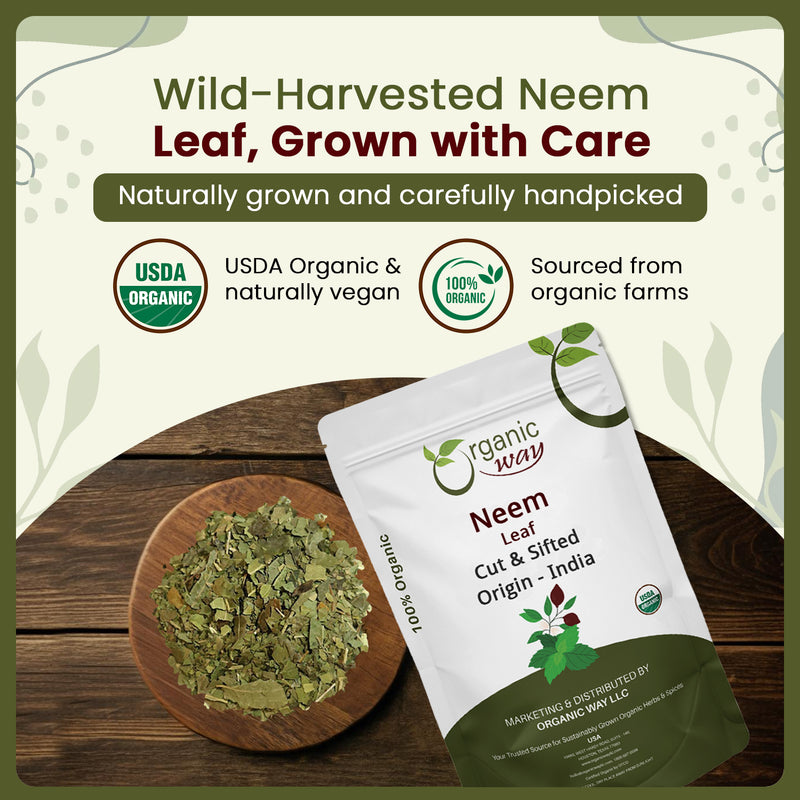 Neem Leaf Cut and sifted | Herbal Tea | Premium Neem Leaf | USDA Certified | Non GMO & Gluten Free | Origin - India