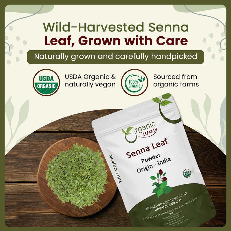 Premium Grade Senna Leaf Powder (Cassia Angustifolia) - Kosher Certified | Super Food, Raw, Vegan, Non GMO & Gluten Free | USDA Certified | Origin - India