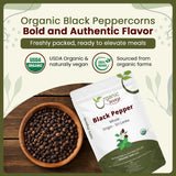 Whole Black Pepper (Black Tellicherry Peppercorn) - Grinder Refill | Adds Flavour | Kosher Certified | Non GMO & Gluten Free | USDA Certified | Origin - India