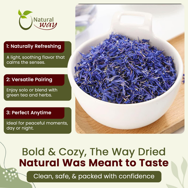 Natural Cornflower Blue Petals - Herbal Tea | European Wild-Harvest | Kosher & USDA Certified | Vegan, Non-GMO & Gluten Free | Raw from Albania