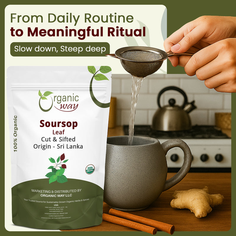 Dried Soursop Leaf Coarse Cut (Annona Muricata) - Herbal Tea | Vegan, Non GMO & Gluten Free | Kosher Certified | Resealable Bag | 100% Raw from Sri Lanka