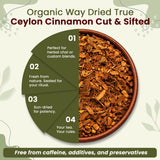 Premium True Ceylon Cinnamon Cut & Sifted (Cinnamomum verum) - Adds Flavour |  Kosher Certified | Raw, Non GMO & Gluten Free | USDA Certified | Origin - Sri Lanka