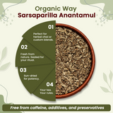 Sarsaparilla/Anantamul Root (Hemidesmus indicus) Cut & Sifted - Herbal Tea | USDA & Kosher Certified | Vegan, Non GMO & Gluten Free | Resealable Bag | 100% Raw from India