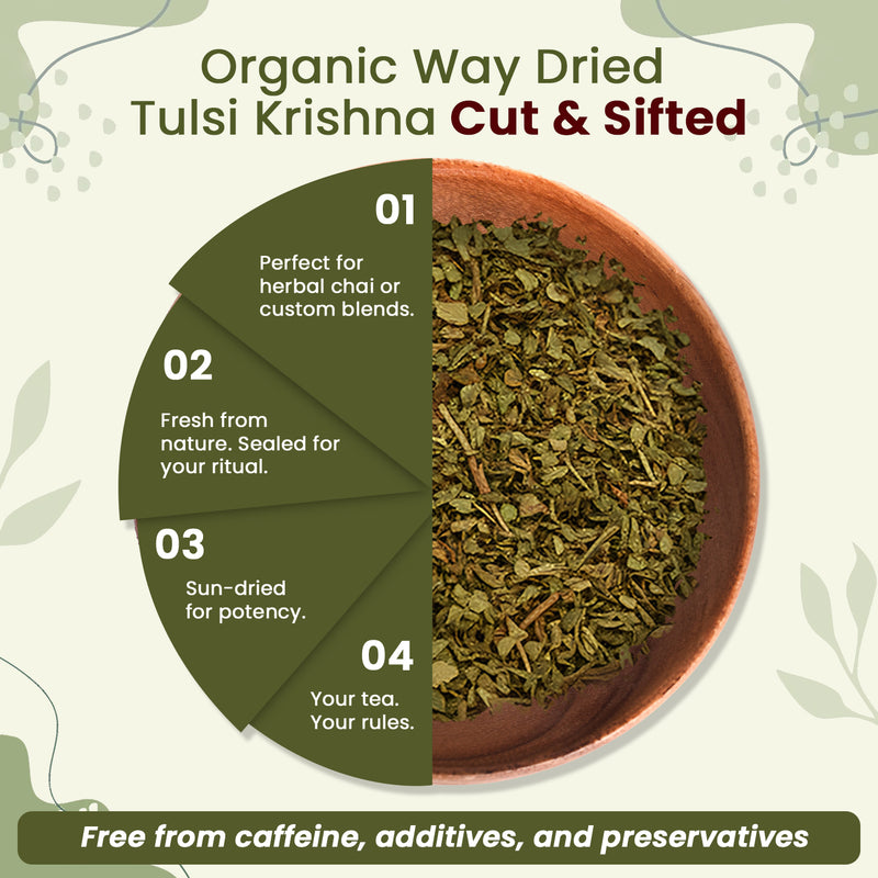 Tulsi/Holy Basil (Krishna) Cut & Sifted (Ocimum Tenuiflorum) - Herbal Tea | Kosher Certified | Raw, Vegan, Non GMO & Gluten Free | USDA Certified | Origin - India