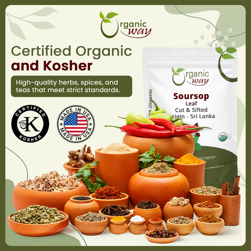 Dried Soursop Leaf Coarse Cut (Annona Muricata) - Herbal Tea | Vegan, Non GMO & Gluten Free | Kosher Certified | Resealable Bag | 100% Raw from Sri Lanka