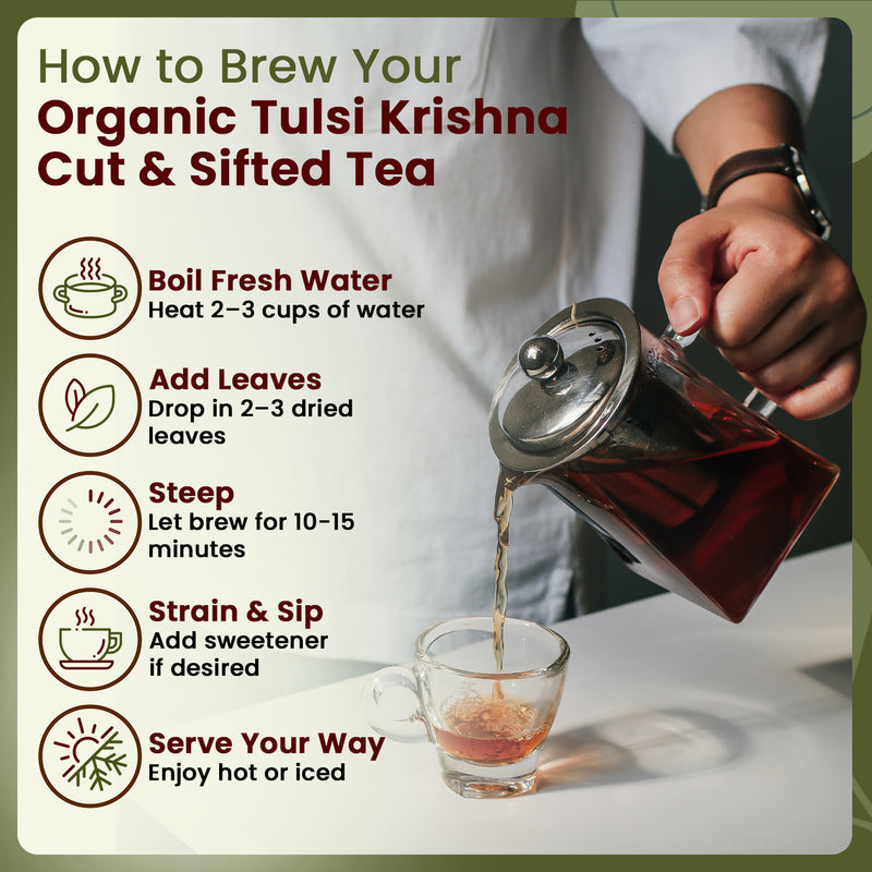 Tulsi/Holy Basil (Krishna) Cut & Sifted (Ocimum Tenuiflorum) - Herbal Tea | Kosher Certified | Raw, Vegan, Non GMO & Gluten Free | USDA Certified | Origin - India