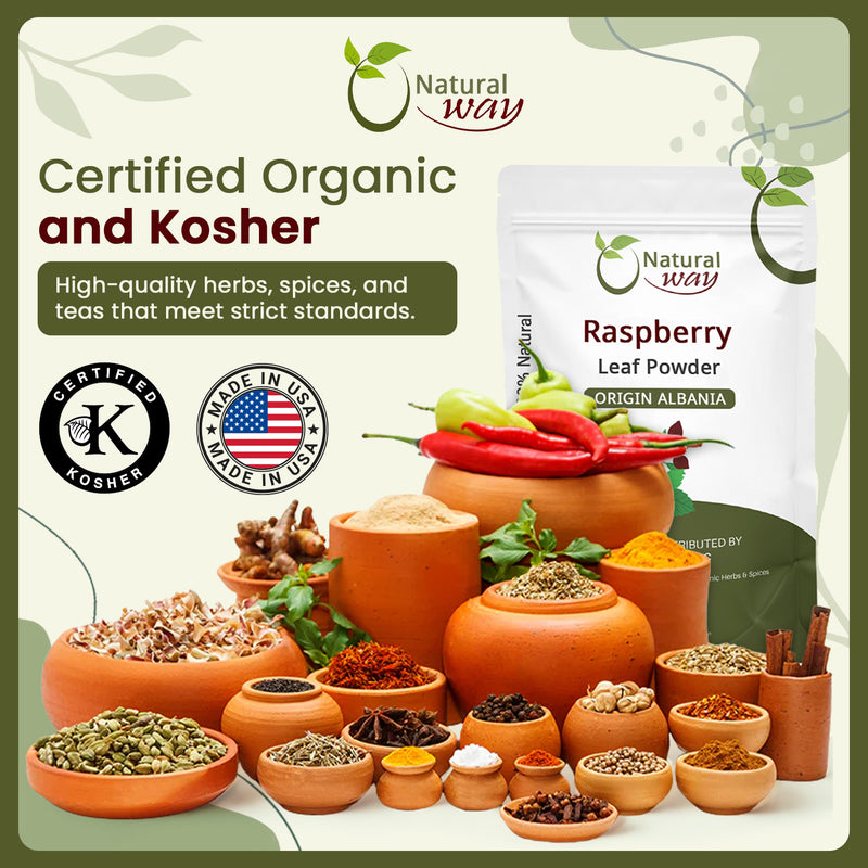 Natural Raspberry Leaf Powder (Rubus idaeus) - Herbal Tea | European Wild-Harvest | Kosher & USDA Certified | Vegan, Non-GMO & Gluten Free | 100% Raw from Albania