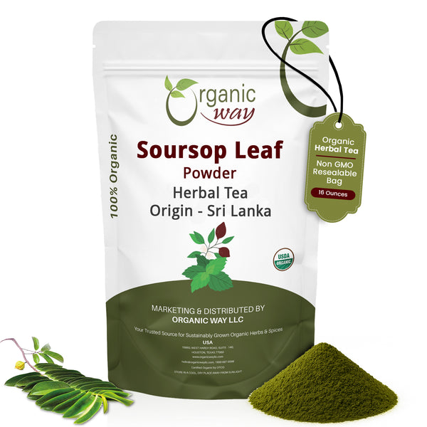 Soursop Leaf Coarse Powder - Herbal Tea | Organic, Vegan, Non GMO & Gluten Free | Resealable Bag, USDA & Kosher Certified | 100% Raw from Sri Lanka