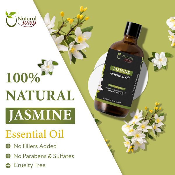 Natural Way Jasmine Essential Oil | Premium Grade Essential Oils for Hair Care, Oil for Skin, Aromatherapy, & Diffuser | Essential Oil for Skin Tag Remover, Massage Oil & Humidifier Use | 4 Fl Oz (120 mL)