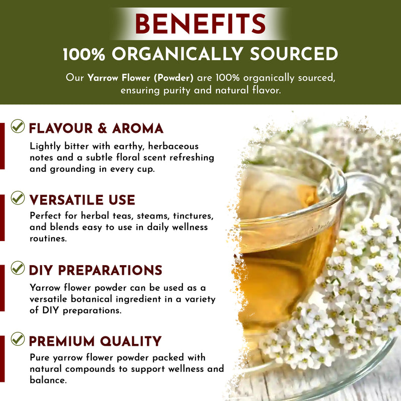 Yarrow Flower Powder (Achillea millefolium) - Herbal Tea | European Wild-Harvest | Kosher & USDA Certified | Vegan, Non-GMO & Gluten Free | 100% Raw from Albania