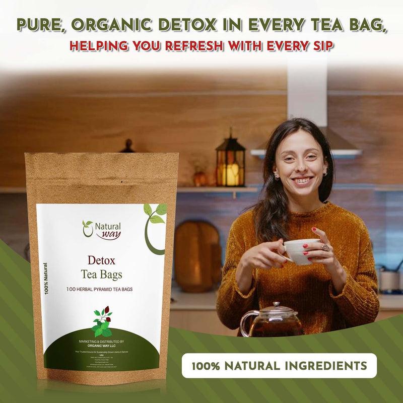 Detox Tea Bags | Pyramid Tea Bags, Caffeine-Free, 100% Natural Ingredients, ECO Conscious Packaging | Herbal Tea for Relaxation | Rich Flavor, and Sustainable Enjoyment, 9 Oz (pack of 100)