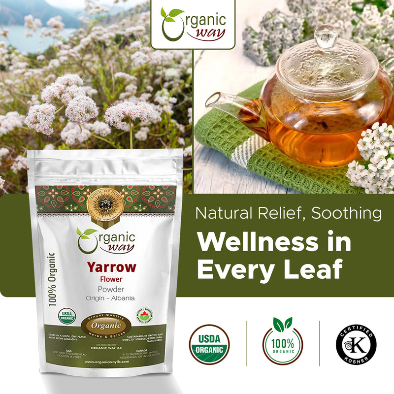 thumbnail image 2 of Organic Wild Yarrow Flower Tea – Caffeine Free Herbal Blend, USDA Certified, Pharmacopoeia Grade (50g) 2 of 3