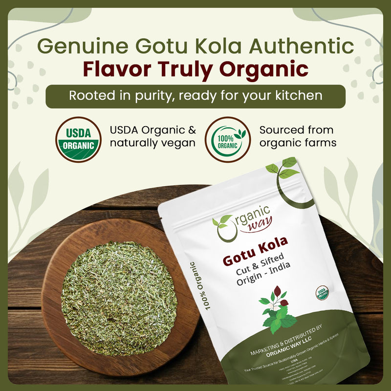 Dried Gotu Kola Cut & Sifted (Centella asiatica) -  Kosher Certified | Raw, Vegan, Non GMO & Gluten Free | USDA Certified | Origin - India