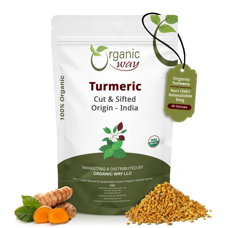 Turmeric/Haldi Root Cut & Sifted (Curcuma Longa) - Herbal Tea | Kosher & USDA Certified | Vegan, Non-GMO & Gluten Free | 100% Raw from India