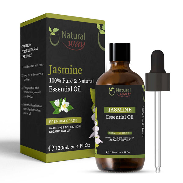 Natural Way Jasmine Essential Oil | Premium Grade Essential Oils for Hair Care, Oil for Skin, Aromatherapy, & Diffuser | Essential Oil for Skin Tag Remover, Massage Oil & Humidifier Use | 4 Fl Oz (120 mL)